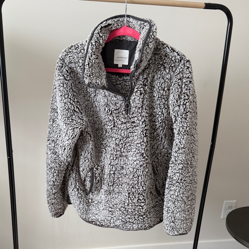Thread & Supply Cozy Gray Sherpa Pullover